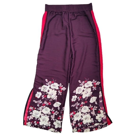 aerie Pants - Aerie Floral Wide Leg Pants Size Medium Womens Burgundy Red Trousers Lightweight